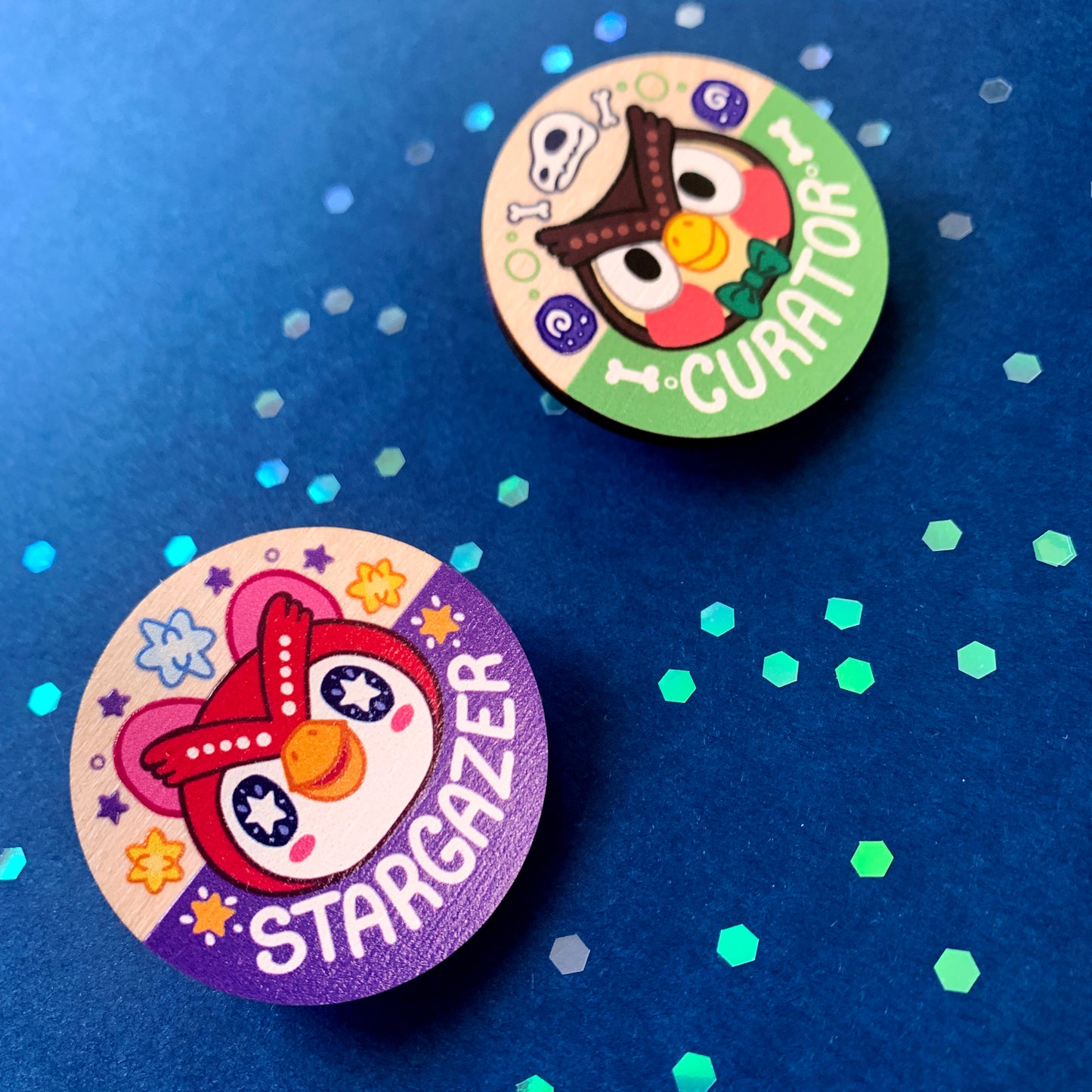 Celeste + Blathers Wood Pins