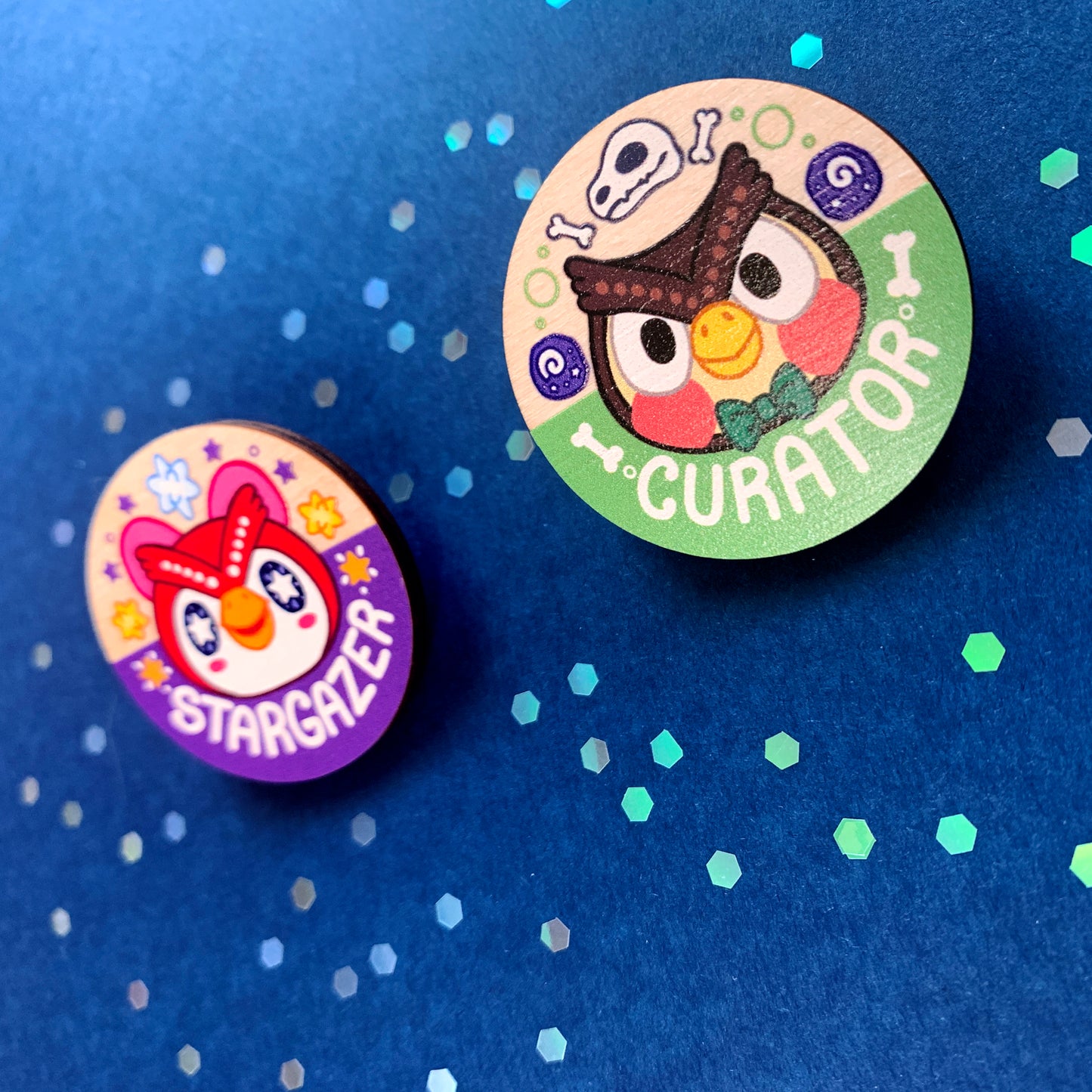 Celeste + Blathers Wood Pins