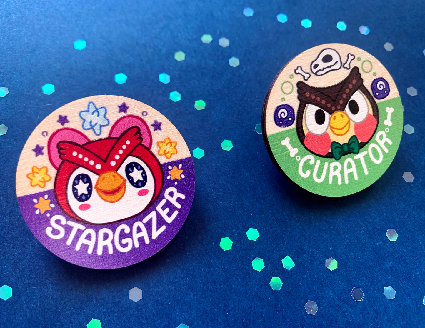 Celeste + Blathers Wood Pins