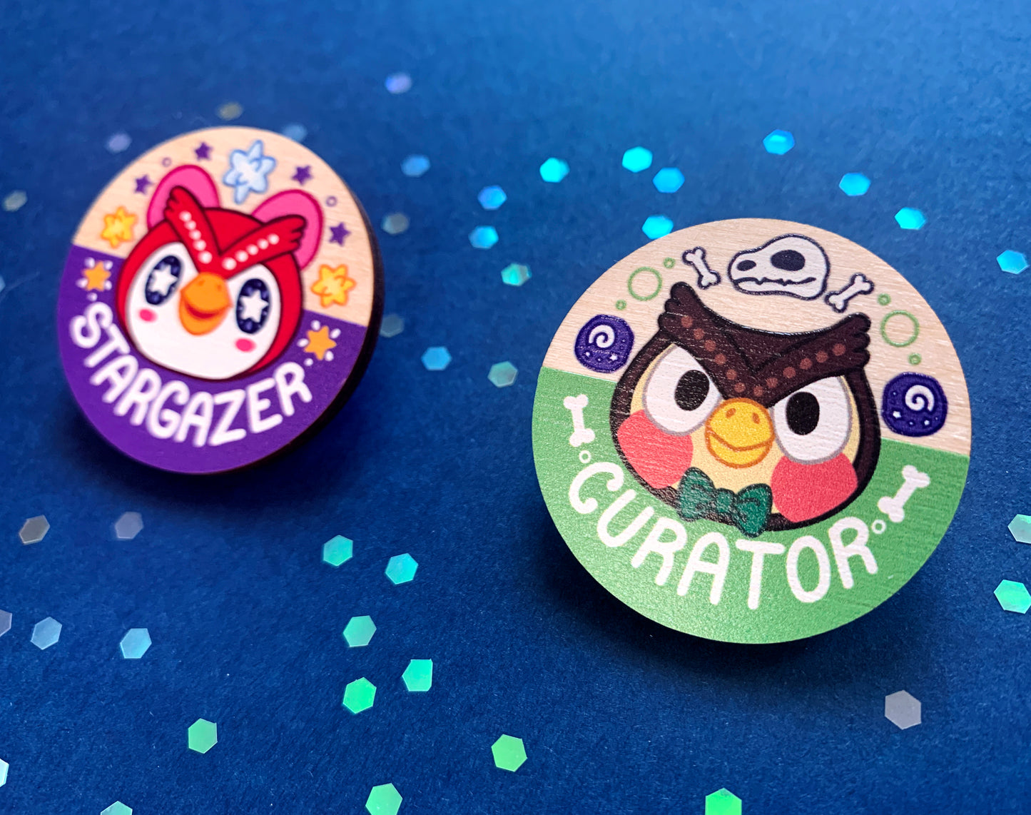 Celeste + Blathers Wood Pins